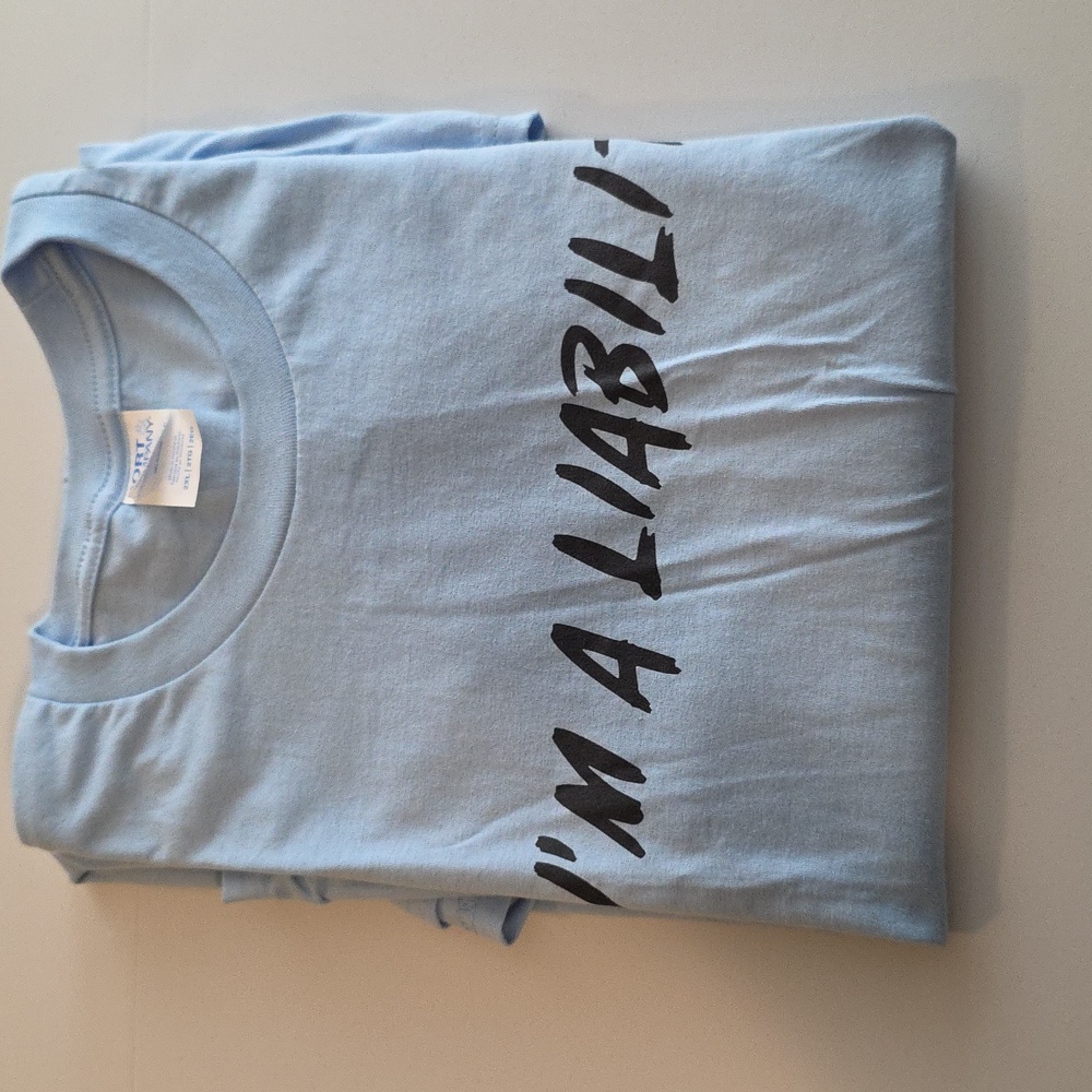 Port and Company I'm A Liabilty Blue Graphic T-Shirt Size 2XL NWT R-1331